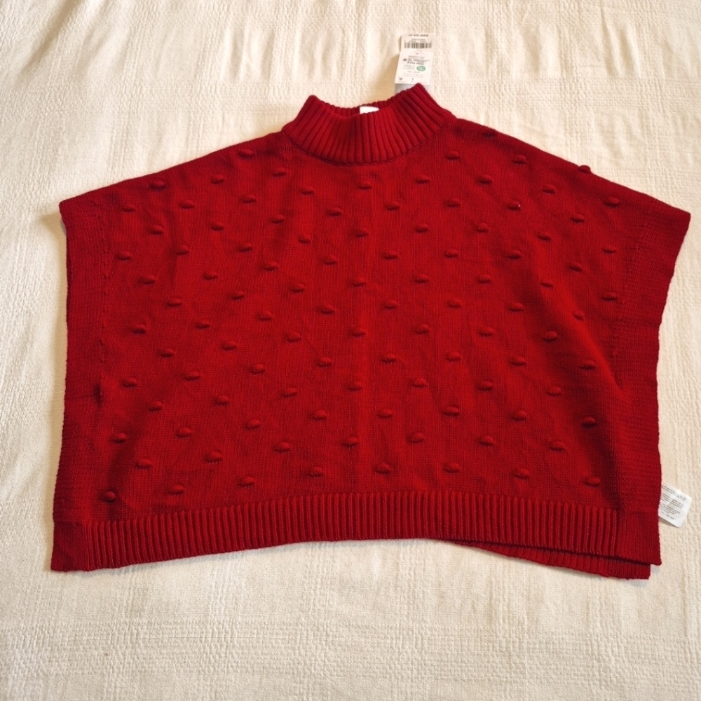 Children's Place girls size 4 deep red poncho baubble texture, NWT